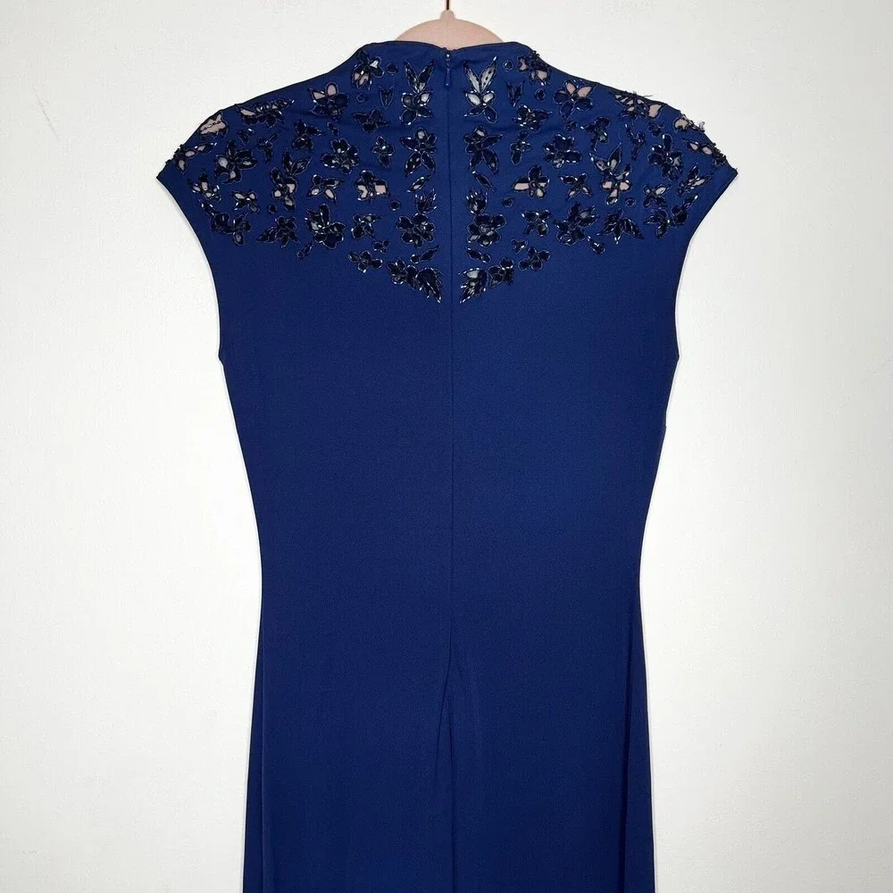 Rimini by Shaw Gown Formal Beaded Top Blue Maxi Women’s 6 - Picture 4 of 13